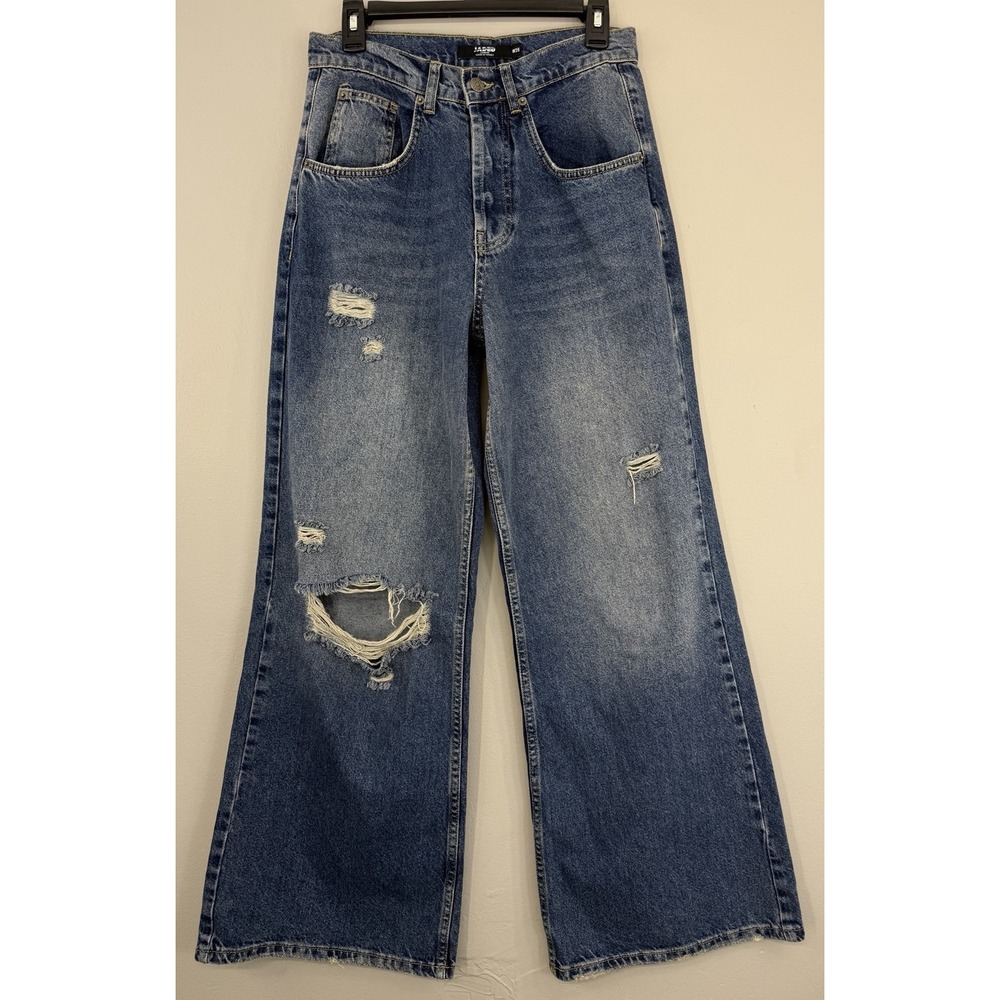 Jaded London Wide Leg Jeans Women's 28 High Rise Distressed Ripped Knee Denim